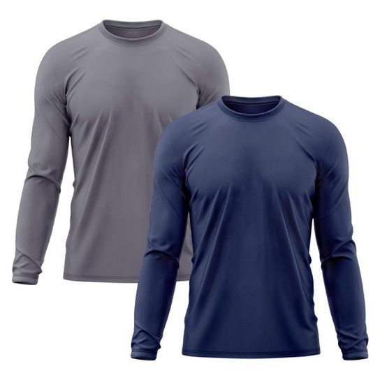 Kit 2 Camiseta Masculina Proteção Solar UV Térmica Praia Esporte Academia Tecido Dry Camisetas