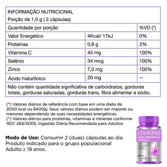 Kit 2 Colágeno Hidrolisado + Ácido Hialurônico + Vit C 120cp