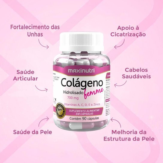 Kit 2 Colágenos Femme Vitaminas Zinco 90 Cápsulas Maxinutri