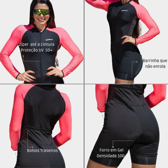 KIT 2 Macaquinhos / Macacões Femininos Preto Com Verde + Preto para seu Pedal com Forro Gel