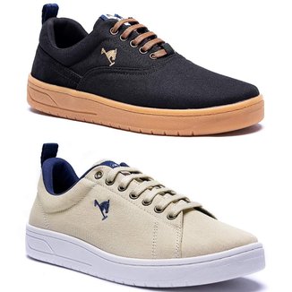 Kit 2 Pares Tênis Casual Masculino Polo Joy em Lona Cadarço