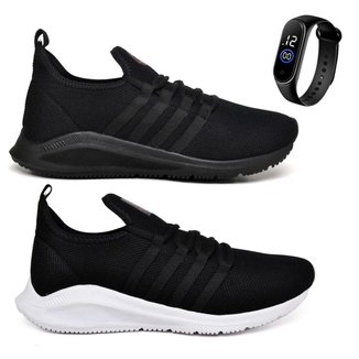 Kit 2 Pares Tênis Esportivo Masculino Para Academia Caminhada Leve Confortável + Relógio Digital