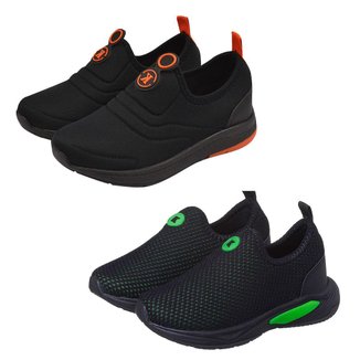 KIT 2 PARES Tenis Infantil Calce Facil Escolar Menino Preto Verde K e Preto Laranja K Kidstep