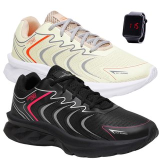 Kit 2 Tenis Esporte Feminino Leve Conforto Dia a Dia + Relógio