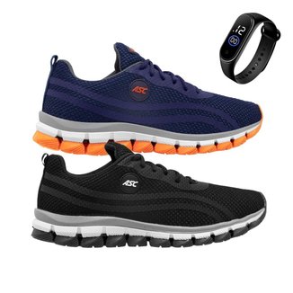 Kit 2 Tenis Esportivo para Academia Caminhada Leve Conforto + Relógio Masculino