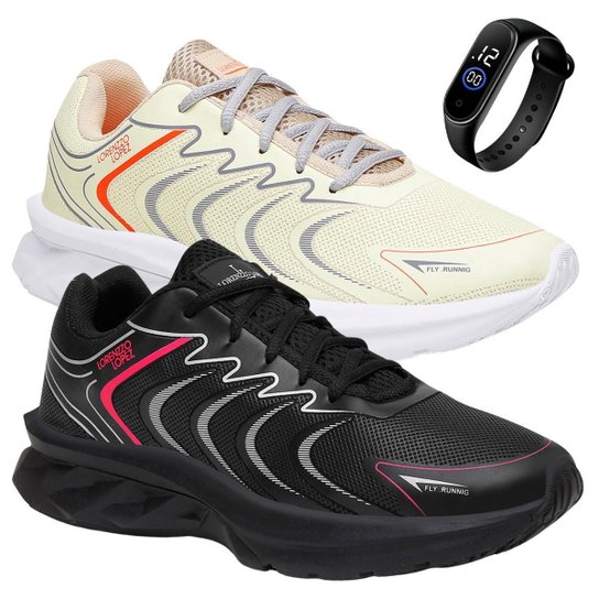 Kit 2 Tenis Feminino Caminhada Academia Leve Treino+ Relógio