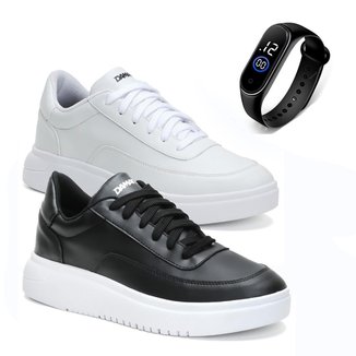 Kit 2 Tênis Masculino Couro Confort DM Damando + Relógio