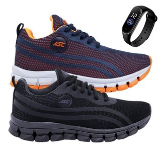 Kit 2 Tênis Menino Juvenil Infantil Leve Conforto Moderno Resistente + Relógio