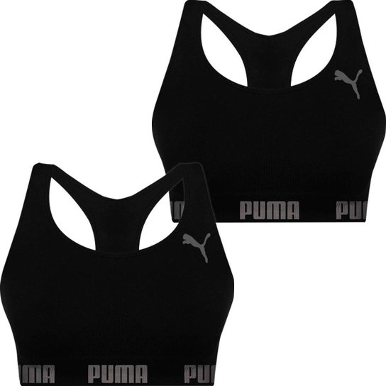 Kit 2 Tops Puma Fitness Feminino Nadador Sem Costura Sem Bojo Alta Sustentação Academia