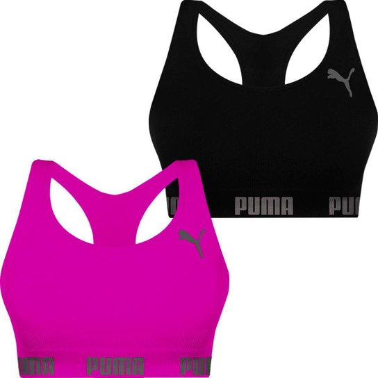 Kit 2 Tops Puma Fitness Feminino Nadador Sem Costura Sem Bojo Alta Sustentação Academia