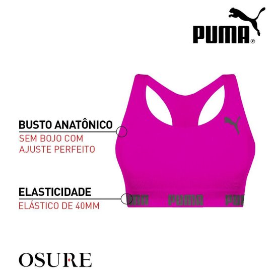 Kit 2 Tops Puma Fitness Feminino Nadador Sem Costura Sem Bojo Alta Sustentação Academia