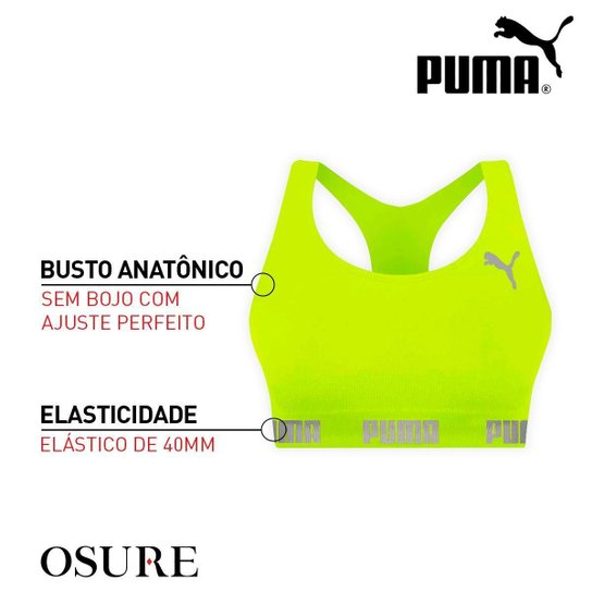 Kit 2 Tops Puma Fitness Feminino Nadador Sem Costura Sem Bojo Alta Sustentação Academia
