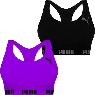 Kit 2 Tops Puma Fitness Feminino Nadador Sem Costura Sem Bojo Alta Sustentação Academia
