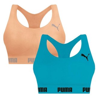 Kit 2 Tops Puma Nadador Sem Costura Feminino - Laranja e Azul P