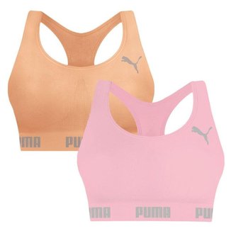 Kit 2 Tops Puma Nadador Sem Costura Feminino - Laranja e Rosa P