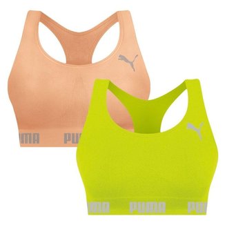 Kit 2 Tops Puma Nadador Sem Costura Feminino - Laranja e Verde GG