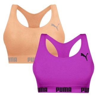 Kit 2 Tops Puma Nadador Sem Costura Feminino - Pink e Laranja M