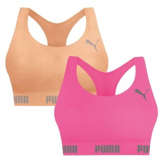 Kit 2 Tops Puma Nadador Sem Costura Feminino - Rosa e Laranja M