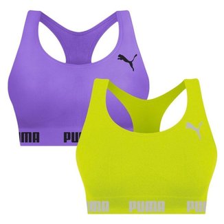 Kit 2 Tops Puma Nadador Sem Costura Feminino - Roxo e Verde G