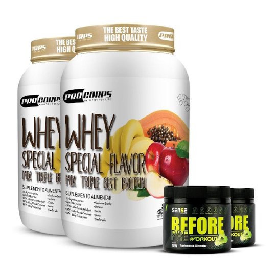 Kit 2 Whey Protein Special Flavor 840g + 2 Pré Treino
