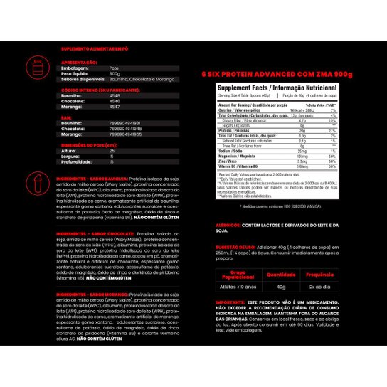 KIT 2x - 6 Six Whey Protein com ZMA 900g + Creatina + BCAA + Waxy Maize + Coqueteleira - BB