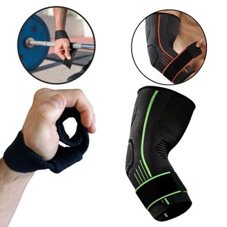 Kit 2x Cotoveleiras Ajustável Compressão+Strap Fita de Punho