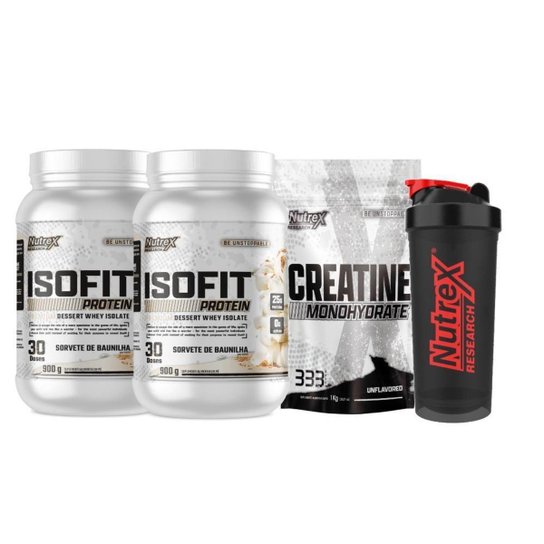 Kit 2x ISOFIT Whey 900g + Creatina 1kg + Coqueteleira Nutrex