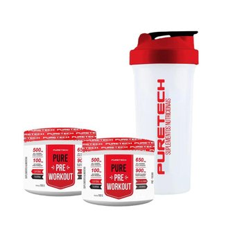 Kit 2X Pré Treino MaçaVerde e Uva 100g+Coqueteleira PURETECH