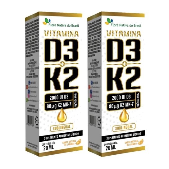 Kit 2x Vitamina D3 + K2 Gotas Sublingual Laranja 20ml Flora Nativa do Brasil