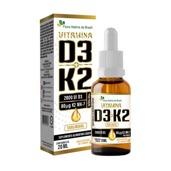 Kit 2x Vitamina D3 + K2 Gotas Sublingual Laranja 20ml Flora Nativa do Brasil