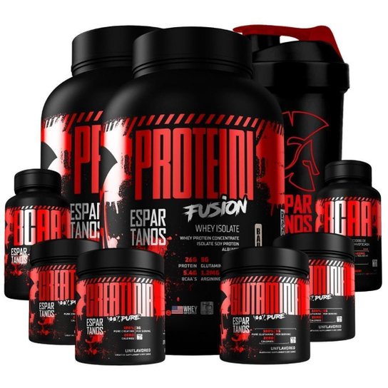 Kit 2x Whey Protein Fusion + 2x Bcaa + 2x Creatina + 2x Glutamina + Copo - Baunilha + Baunilha