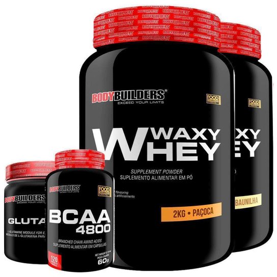 KIT - 2x Whey Protein Waxy Whey 2kg + Glutamina 500g + BCAA 4800 120 Cápsulas - Bodybuilders
