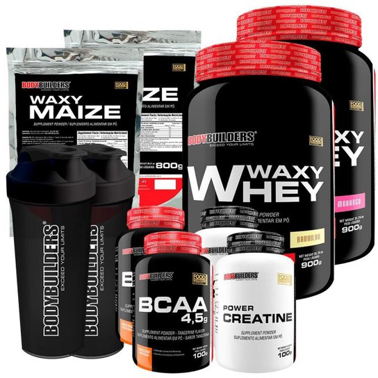 KIT 2x Whey Protein Waxy Whey 900g +2x BCAA 100g +2x Creatina 100g +2x Waxy Maize 800g +2x Coq-BB
