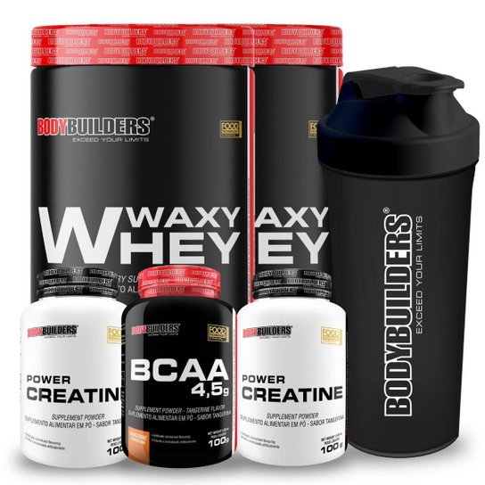 Kit 2x Whey Protein Waxy Whey 900g + BCAA 100g + 2x Creatina 100g + Coq - Bodybuilders