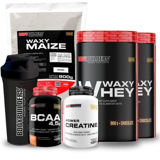 Kit 2x Whey Waxy Whey 900g + Waxy Maize 800g + Creatina 100g + BCAA 100g + 2 Coq - Bodybuilders