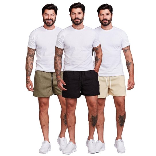 Kit 3 Bermudas Linho Masculina Curta