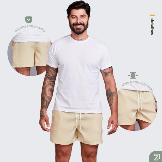 Kit 3 Bermudas Linho Masculina Curta
