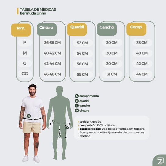 Kit 3 Bermudas Linho Masculina Curta