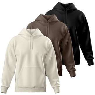 Kit 3 Blusas De Frio Moletom Liso Fechada Bolso Canguru Masculino