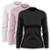 Kit 3 Blusas Feminina Dry Academia Camiseta Segunda Pele Manga Longa Proteção Solar UV - Branco+Rosa