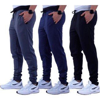 Kit 3 Calça Moletom/Moletinho Masculina MXD Conceito Cores Básicas Liso Slim Fitness Academia