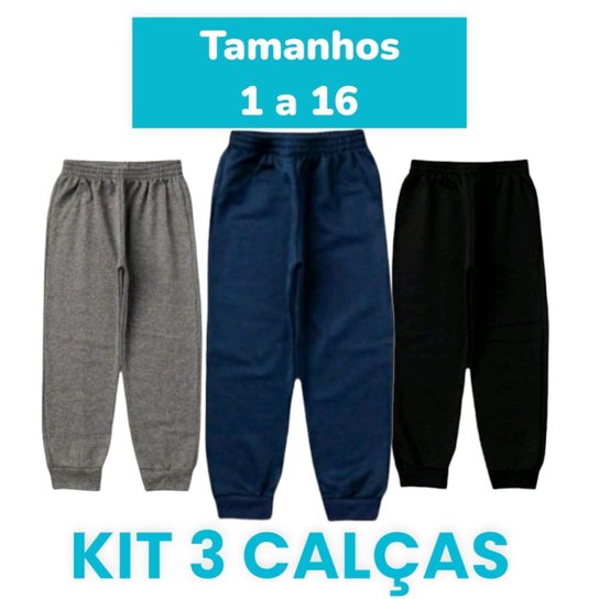 Kit 3 Calças Infantil Juvenil Moletom Com Punho Unisex 1 a 16