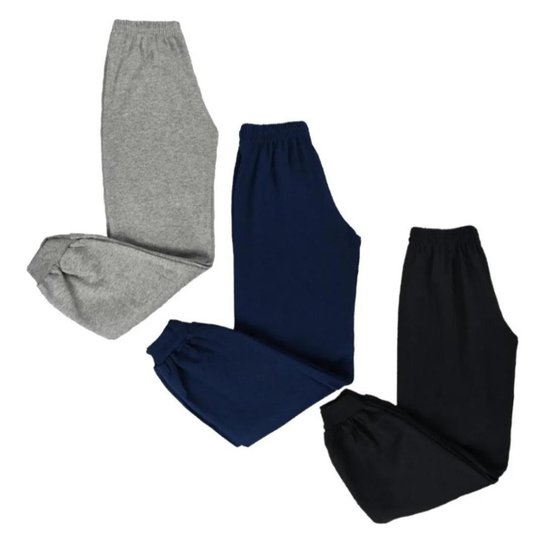 Kit 3 Calças Infantil Juvenil Moletom Com Punho Unisex 1 a 16