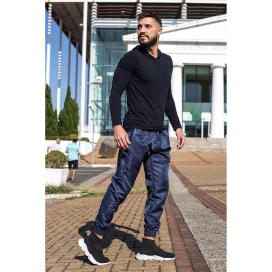KIT 3 Calças Jogger Treino Skinny Tecido Tactel 416 - P - Preto