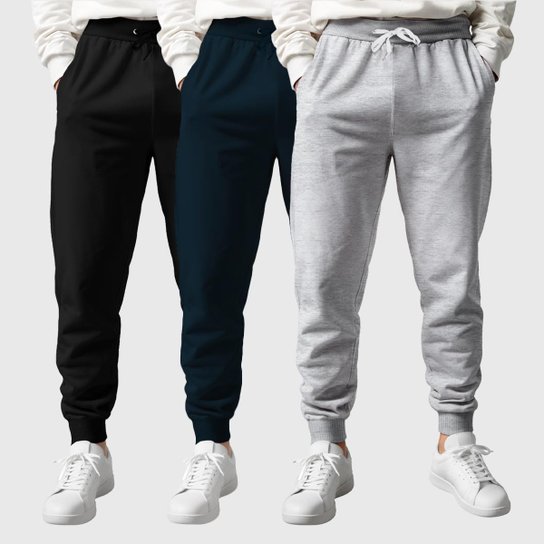Kit 3 Calças Moletom Masculinas Lisas Benellys