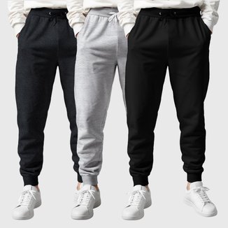 Kit 3 Calças Moletom Masculinas Lisas Benellys