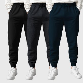 Kit 3 Calças Moletom Masculinas Lisas Benellys