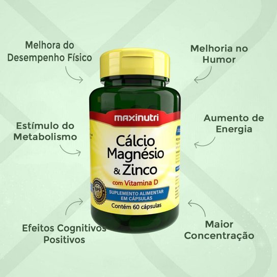 Kit 3 Cálcio Magnésio Zinco Vitamina D 60 Capsulas Maxinutri