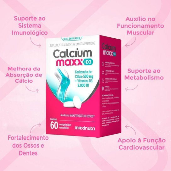 Kit 3 Calcium Maxx + D3 e Cálcio 60 Comprimidos Maxinutri