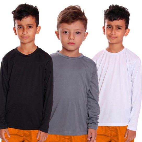Kit 3 Camiseta Infantil Menino Proteção UV Térmica Solar Manga Longa Camisa Esporte Camisetas